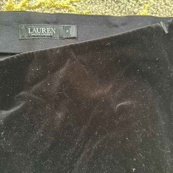 Lauren elastic waist side zipper straight black velvet ankle pants 14 - Picture 2 of 4